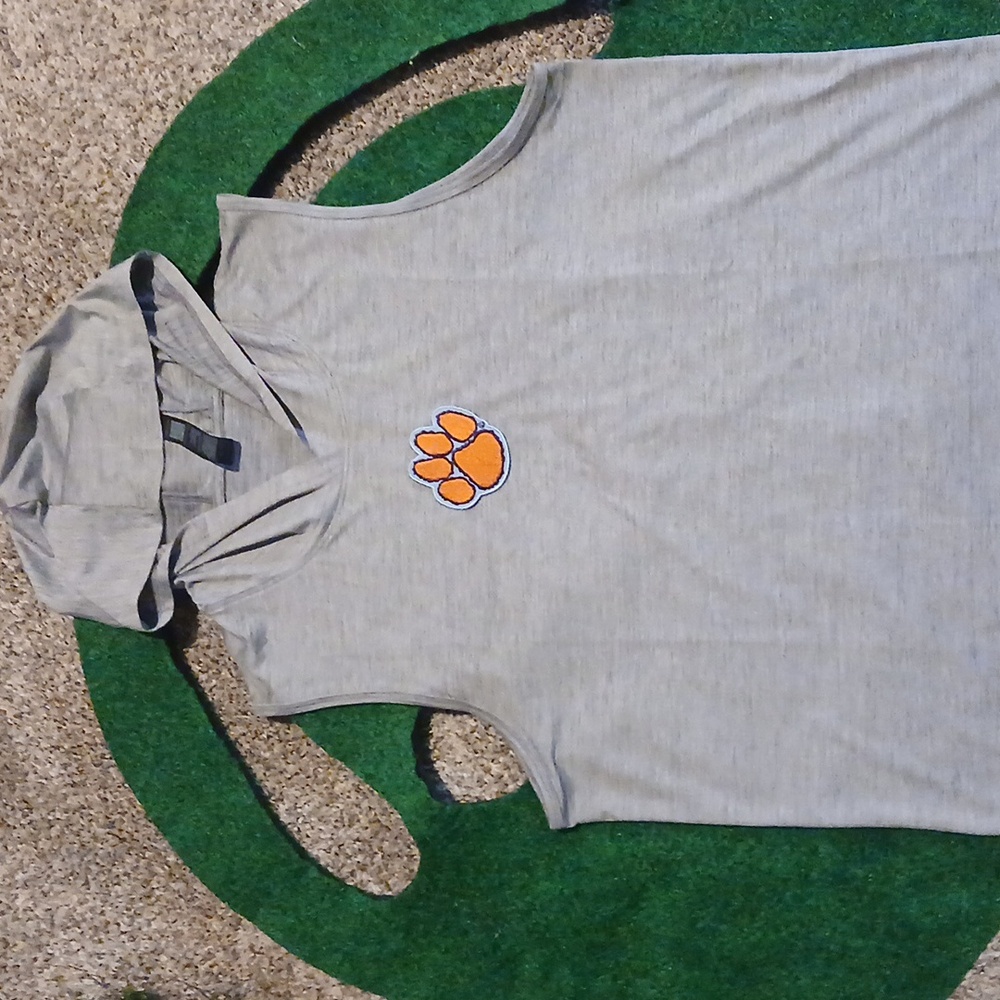 Clemson Tigers Men's Gray Dri Fit Athletic Sleeveless Hoodie Tank Top NWT
